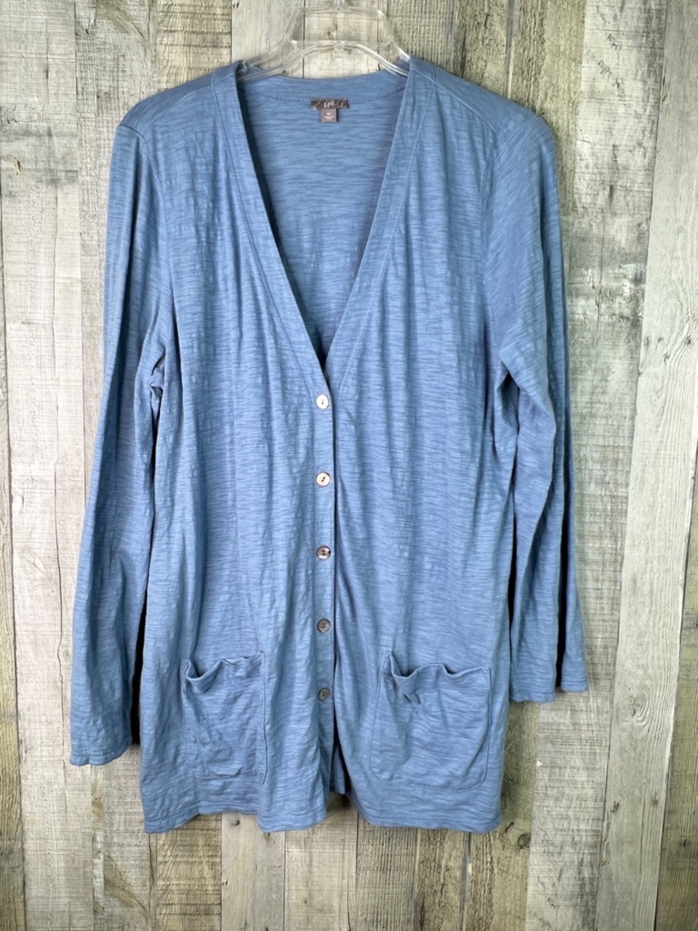 J. Jill XL Blue Burnout Button Front Long Tabbed Sleeve Cardigan w/Pockets